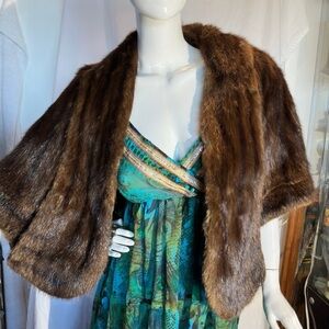 Elegant Vintage Haas Mink Stole Fur Shawl Wrap Cape Brown One Size